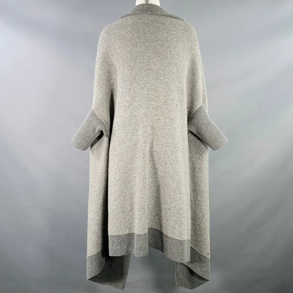 NO BRAND Size M Grey White Knit Shawl Collar Short Sleeve Open Front Cardigan